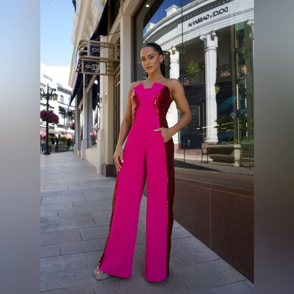 Ruby & Pearl Hot Pink & Red sequin Jumpsuit - Picture 1 of 2